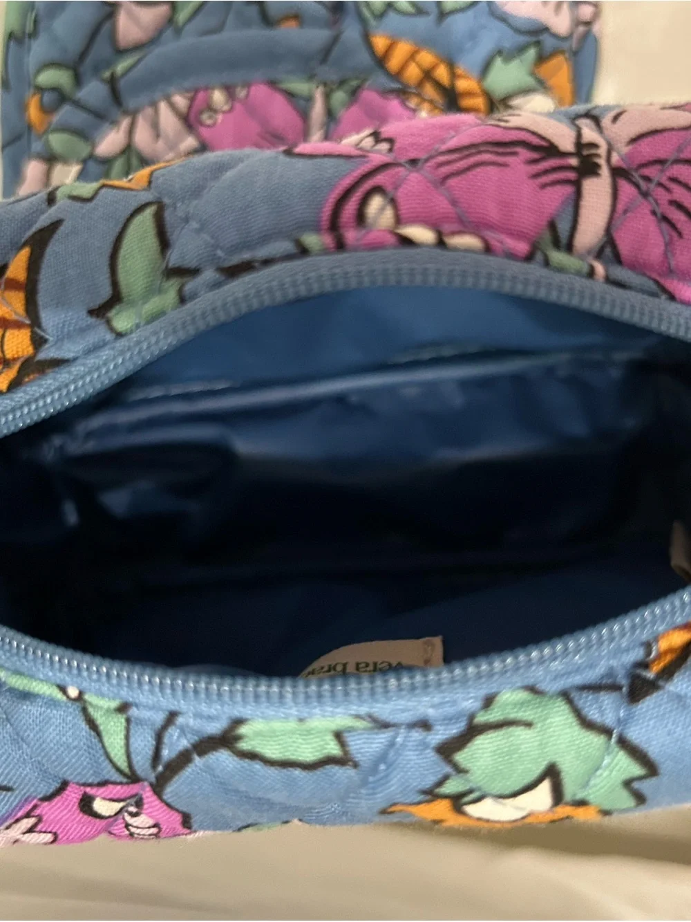 Quilted Floral Blue Cosmetic Pouch Set
